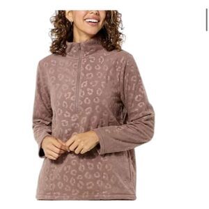 Comfort Code Women's Leopard Fleece Quarter Zip Pullover Brown size XS NWOT